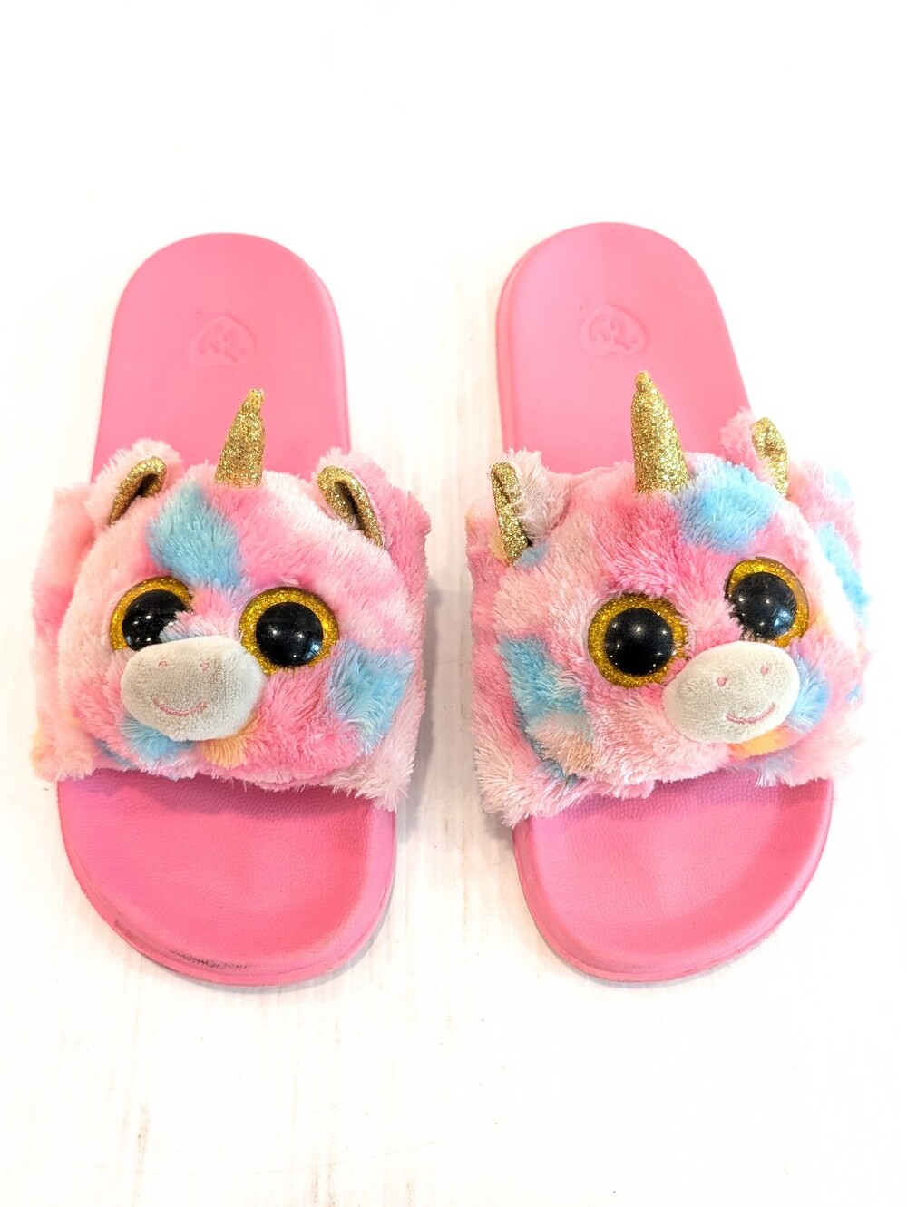 TY Beanie Boos Pink Plush Unicorn Slides  Sandals for Kids Size 4-6 Youth